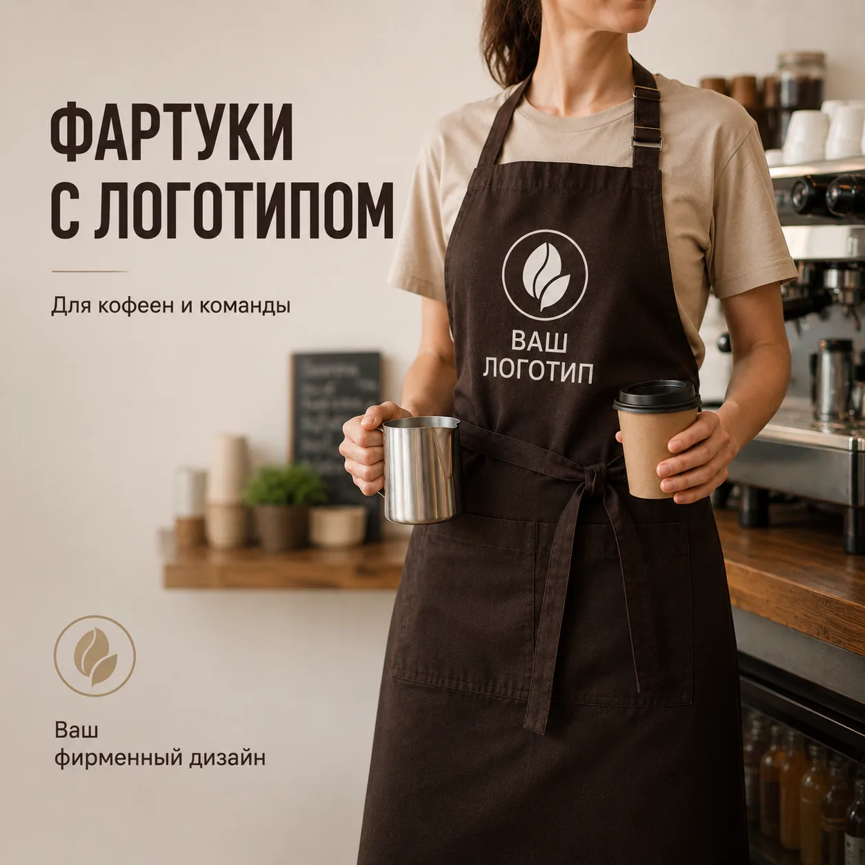 Вариант оформления: Фартуки с логотипом для кофейни / барбершопа