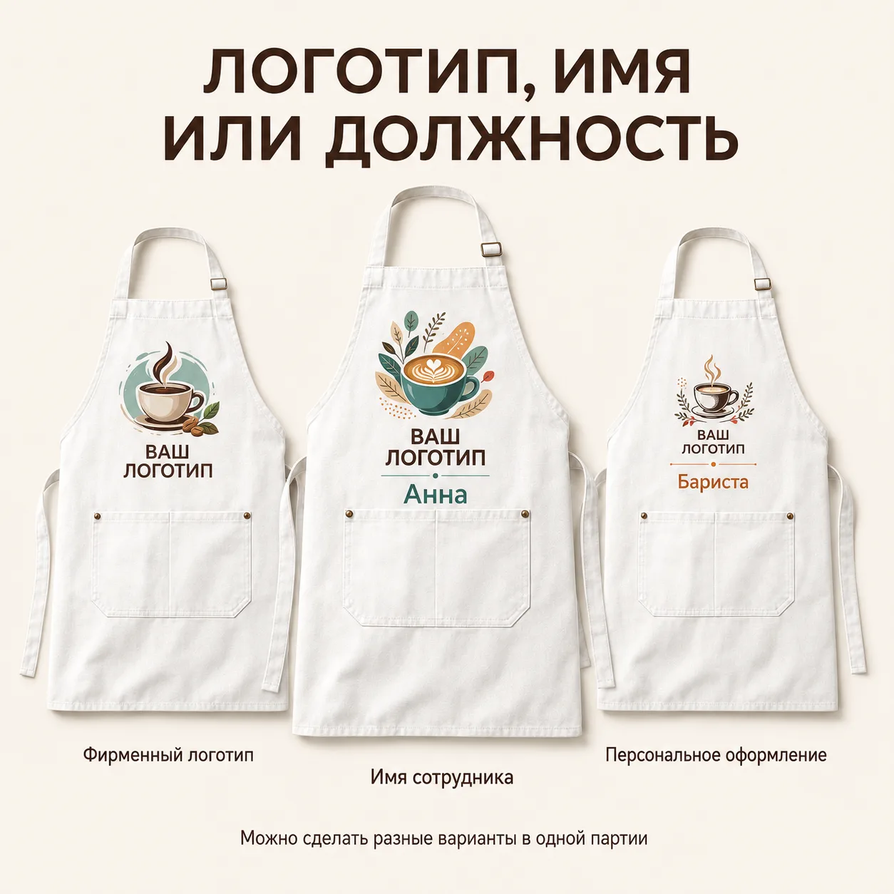Фартуки с логотипом для кофейни / барбершопа — вариант оформления 2