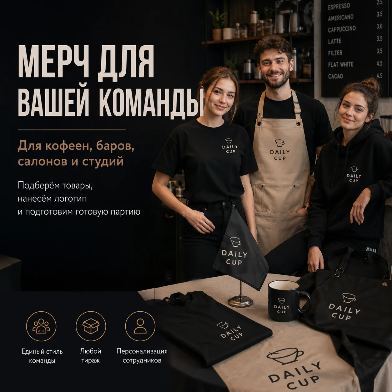 Вариант оформления: Мерч для кофеен, баров и студий