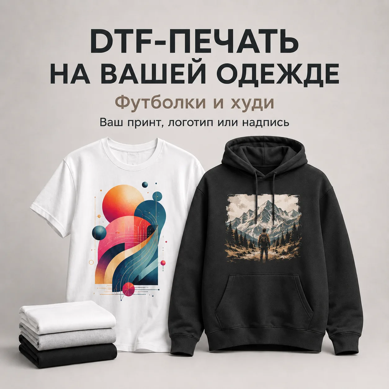 Вариант оформления: DTF-печать на ваших футболках / худи
