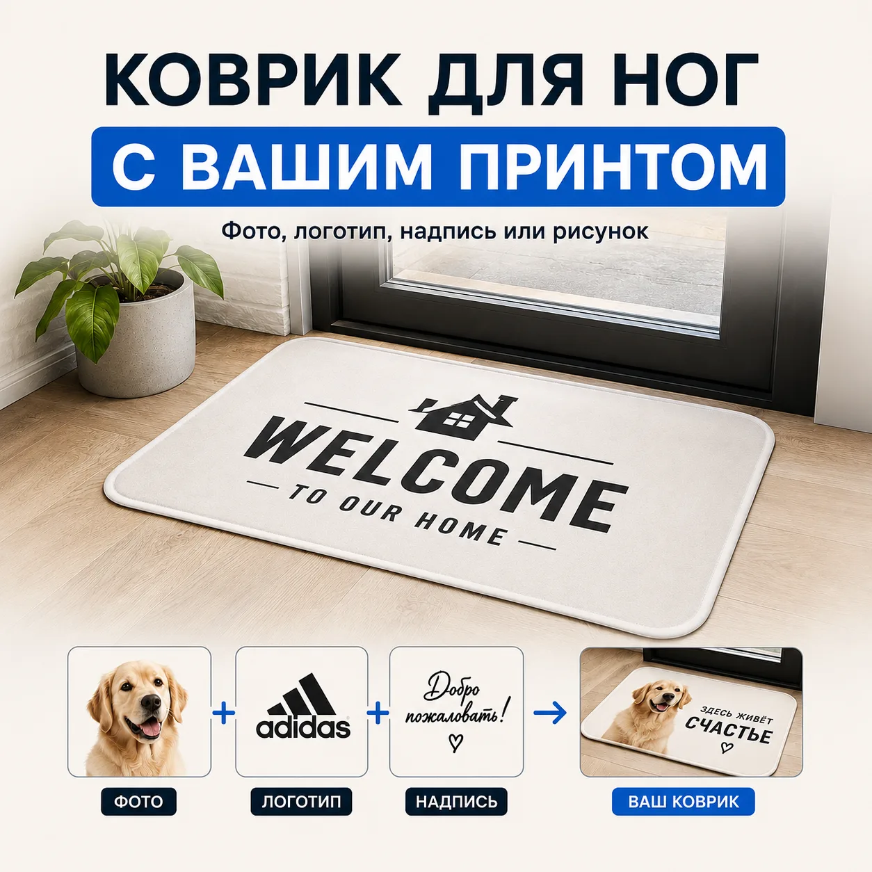 Вариант оформления: Коврик для ног с вашим принтом